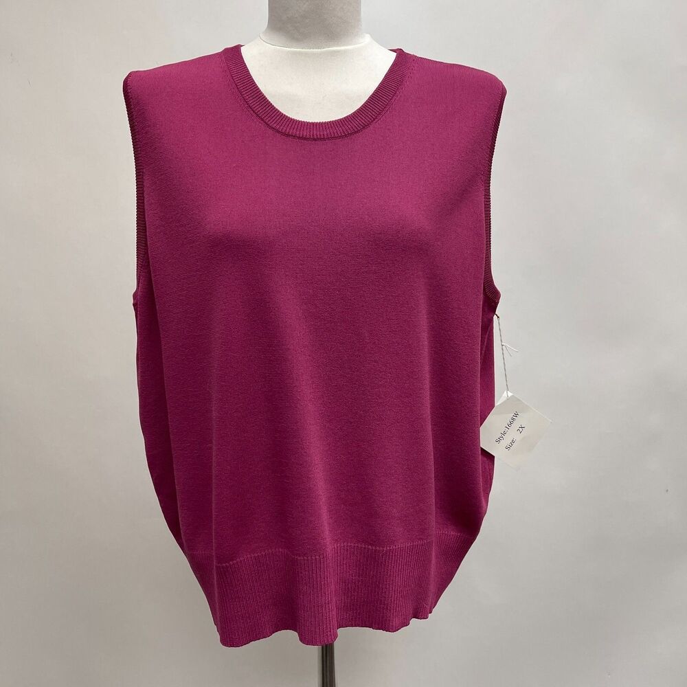 Joseph A Women's Sweater Knit Top Size 2X Purple Boysenberry Sleeveless‎ NWT